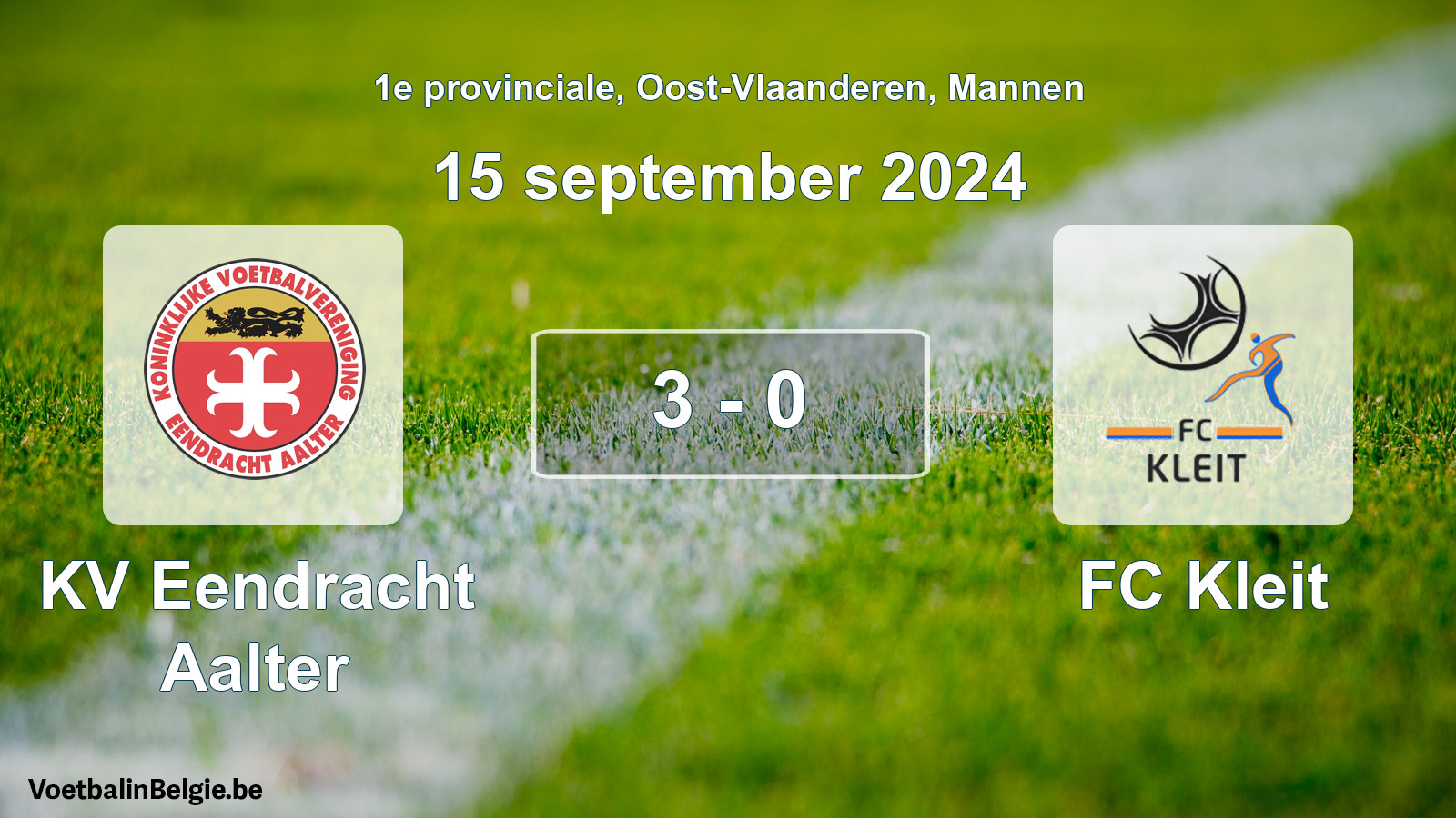 Gespeelde wedstrijd mannenvoetbal: KV Eendracht Aalter - FC Kleit 3 - 0 (15 september 2024)