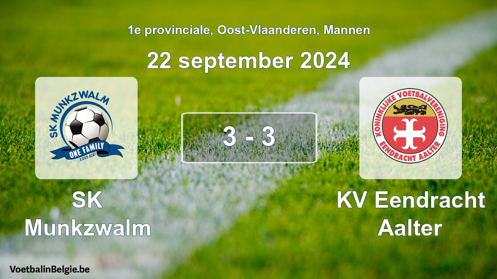 Gespeelde wedstrijd mannenvoetbal: SK Munkzwalm - KV Eendracht Aalter 3 - 3 (22 september 2024)