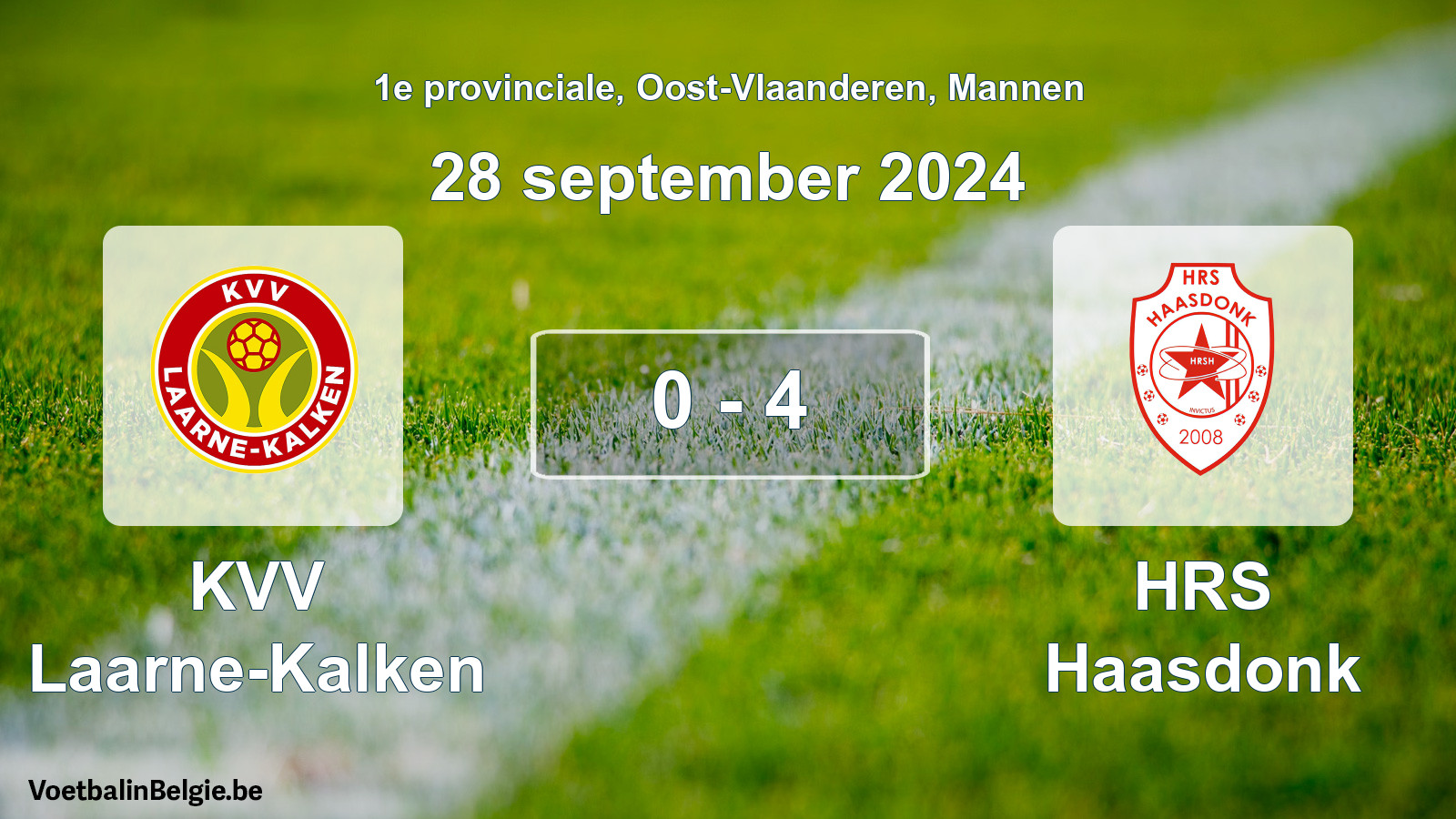 Gespeelde wedstrijd mannenvoetbal: KVV Laarne-Kalken - HRS Haasdonk 0 - 4 (28 september 2024)