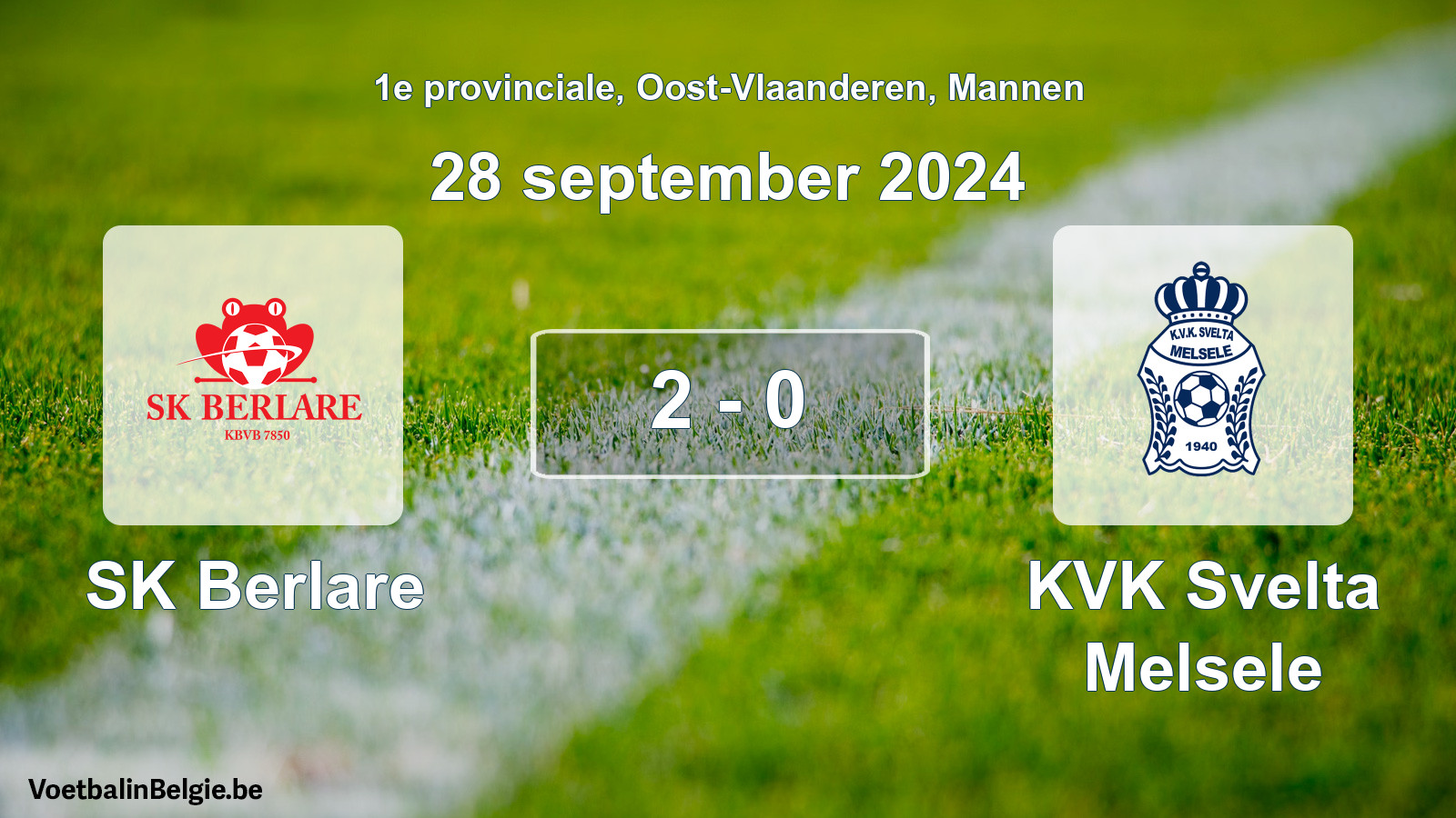 Gespeelde wedstrijd mannenvoetbal: SK Berlare - KVK Svelta Melsele 2 - 0 (28 september 2024)