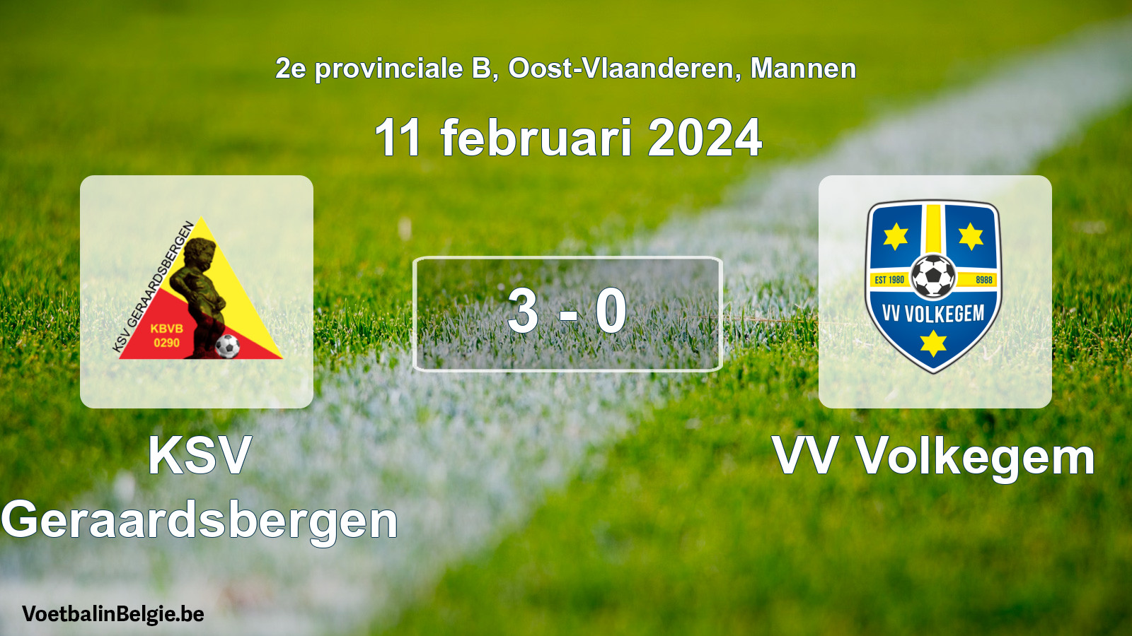 Gespeelde wedstrijd mannenvoetbal: KSV Geraardsbergen - VV Volkegem 3 - 0 (11 februari 2024)