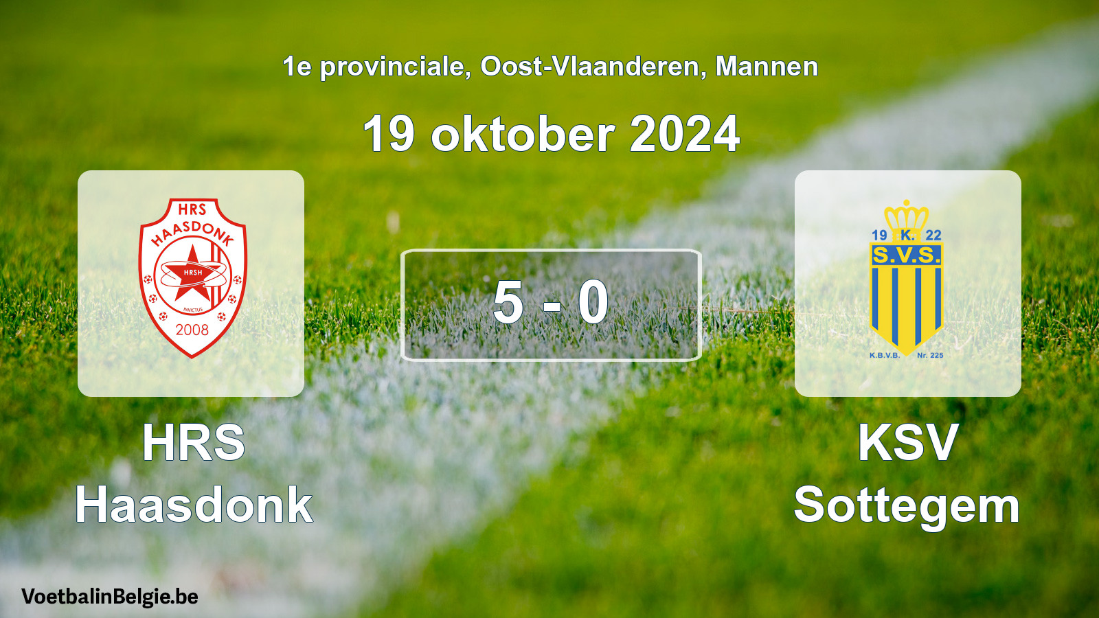 Gespeelde wedstrijd mannenvoetbal: HRS Haasdonk - KSV Sottegem 5 - 0 (19 oktober 2024)