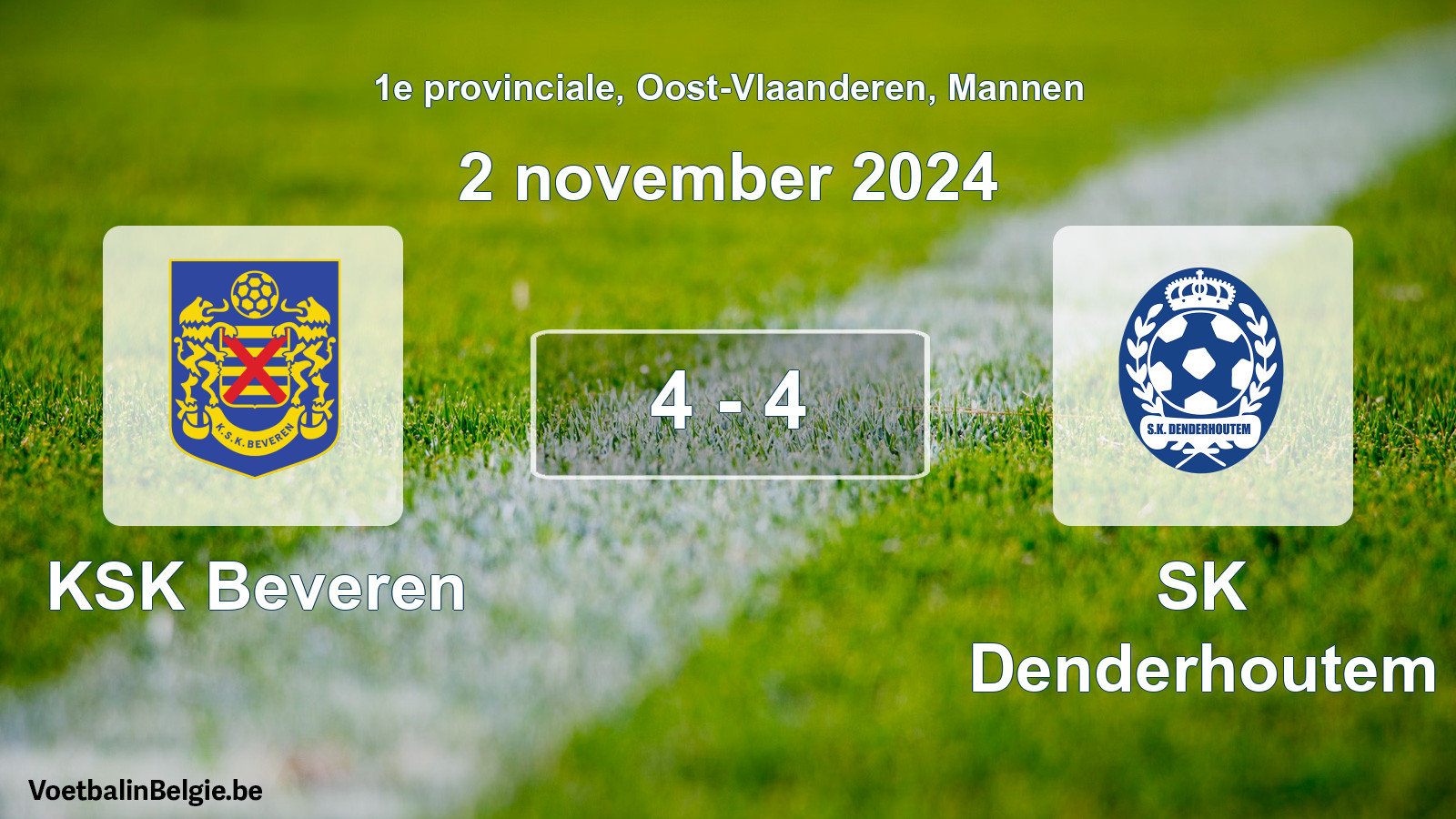 Gespeelde wedstrijd mannenvoetbal: KSK Beveren - SK Denderhoutem 4 - 4 (2 november 2024)