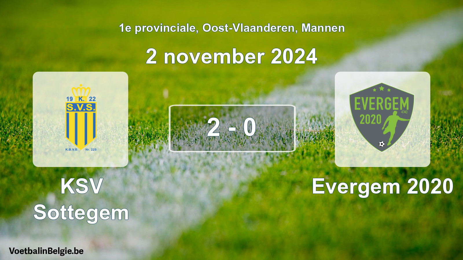 Gespeelde wedstrijd mannenvoetbal: KSV Sottegem - Evergem 2020 2 - 0 (2 november 2024)