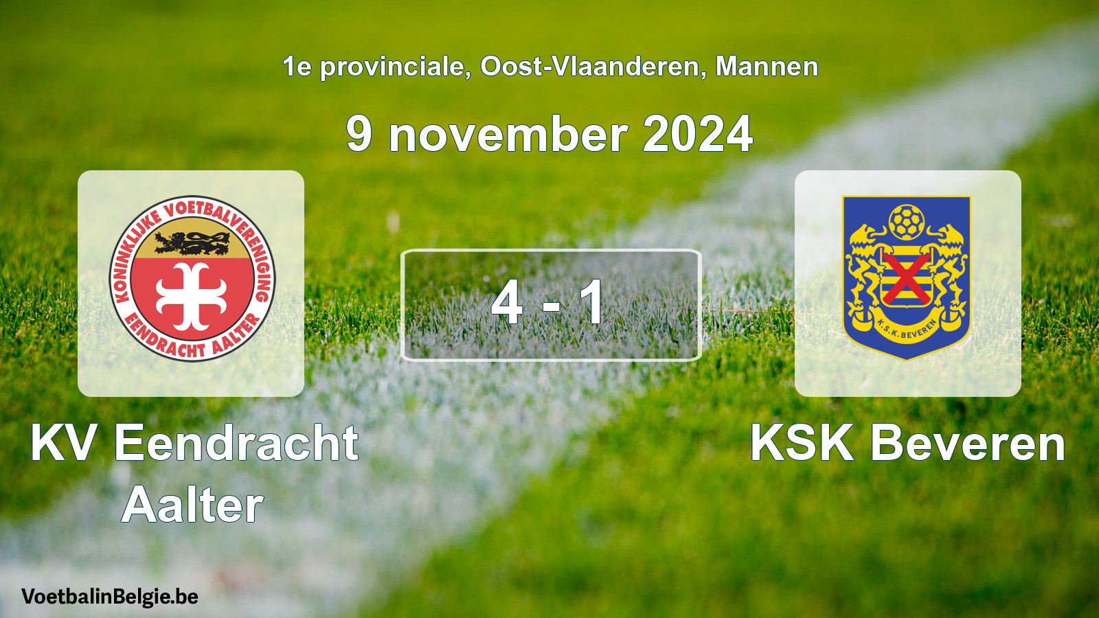 Gespeelde wedstrijd mannenvoetbal: KV Eendracht Aalter - KSK Beveren 4 - 1 (9 november 2024)