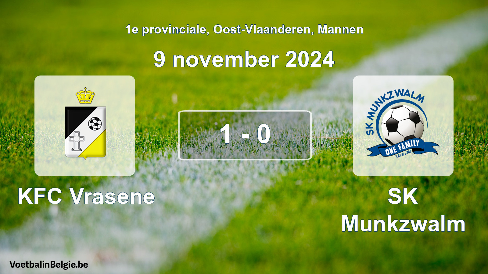 Gespeelde wedstrijd mannenvoetbal: KFC Vrasene - SK Munkzwalm 1 - 0 (9 november 2024)