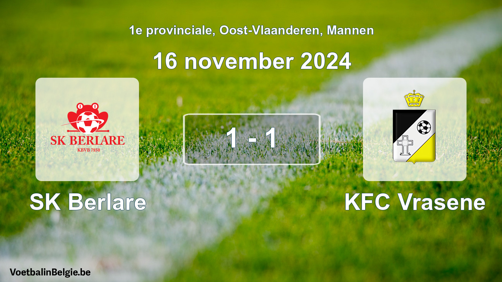 Gespeelde wedstrijd mannenvoetbal: SK Berlare - KFC Vrasene 1 - 1 (16 november 2024)