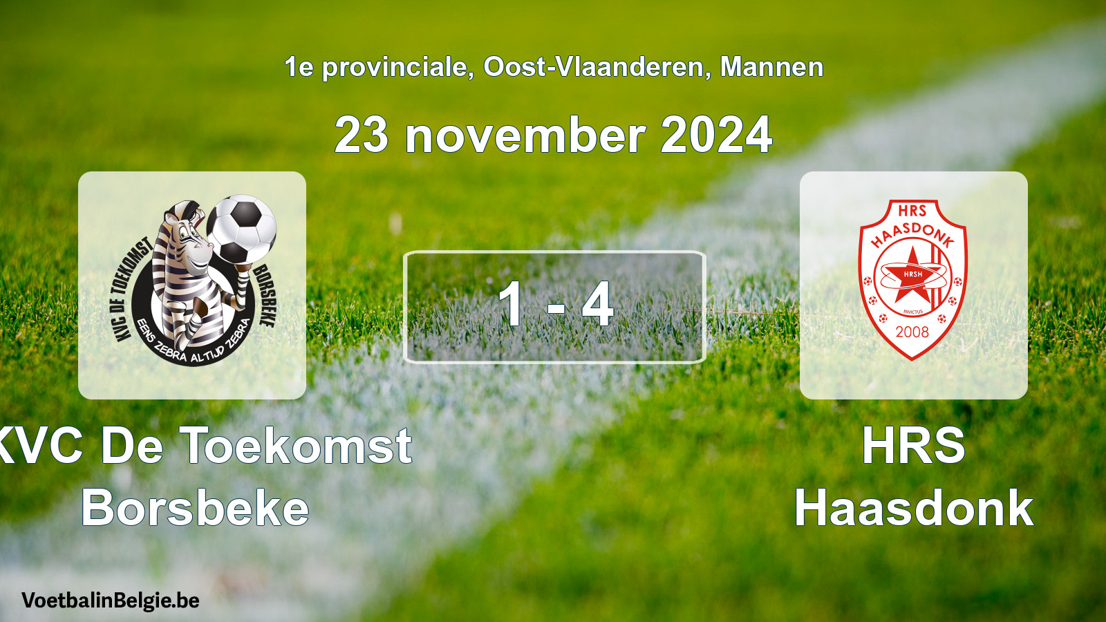 Gespeelde wedstrijd mannenvoetbal: KVC De Toekomst Borsbeke - HRS Haasdonk 1 - 4 (23 november 2024)