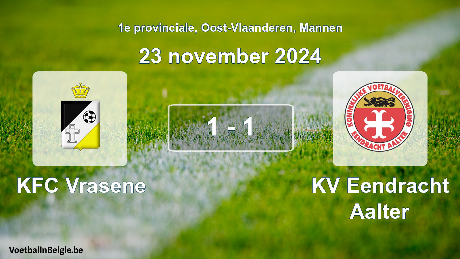 Gespeelde wedstrijd mannenvoetbal: KFC Vrasene - KV Eendracht Aalter 1 - 1 (23 november 2024)