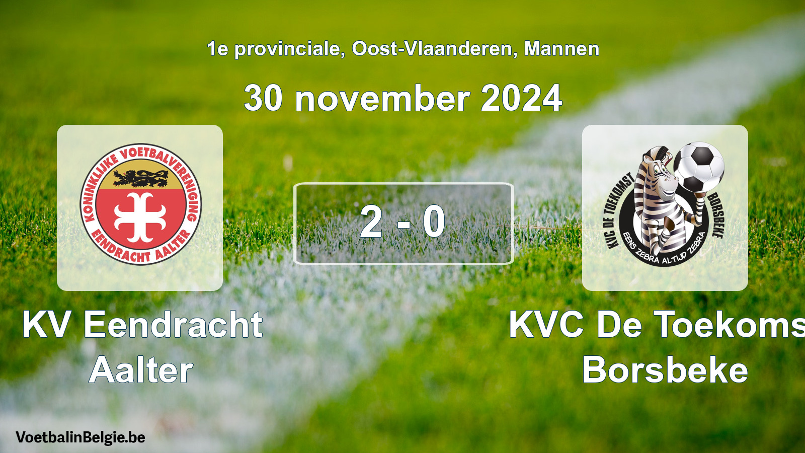 Gespeelde wedstrijd mannenvoetbal: KV Eendracht Aalter - KVC De Toekomst Borsbeke 2 - 0 (30 november 2024)