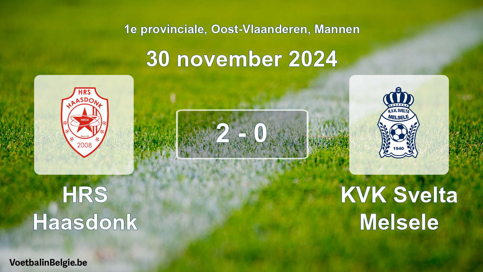 Gespeelde wedstrijd mannenvoetbal: HRS Haasdonk - KVK Svelta Melsele 2 - 0 (30 november 2024)