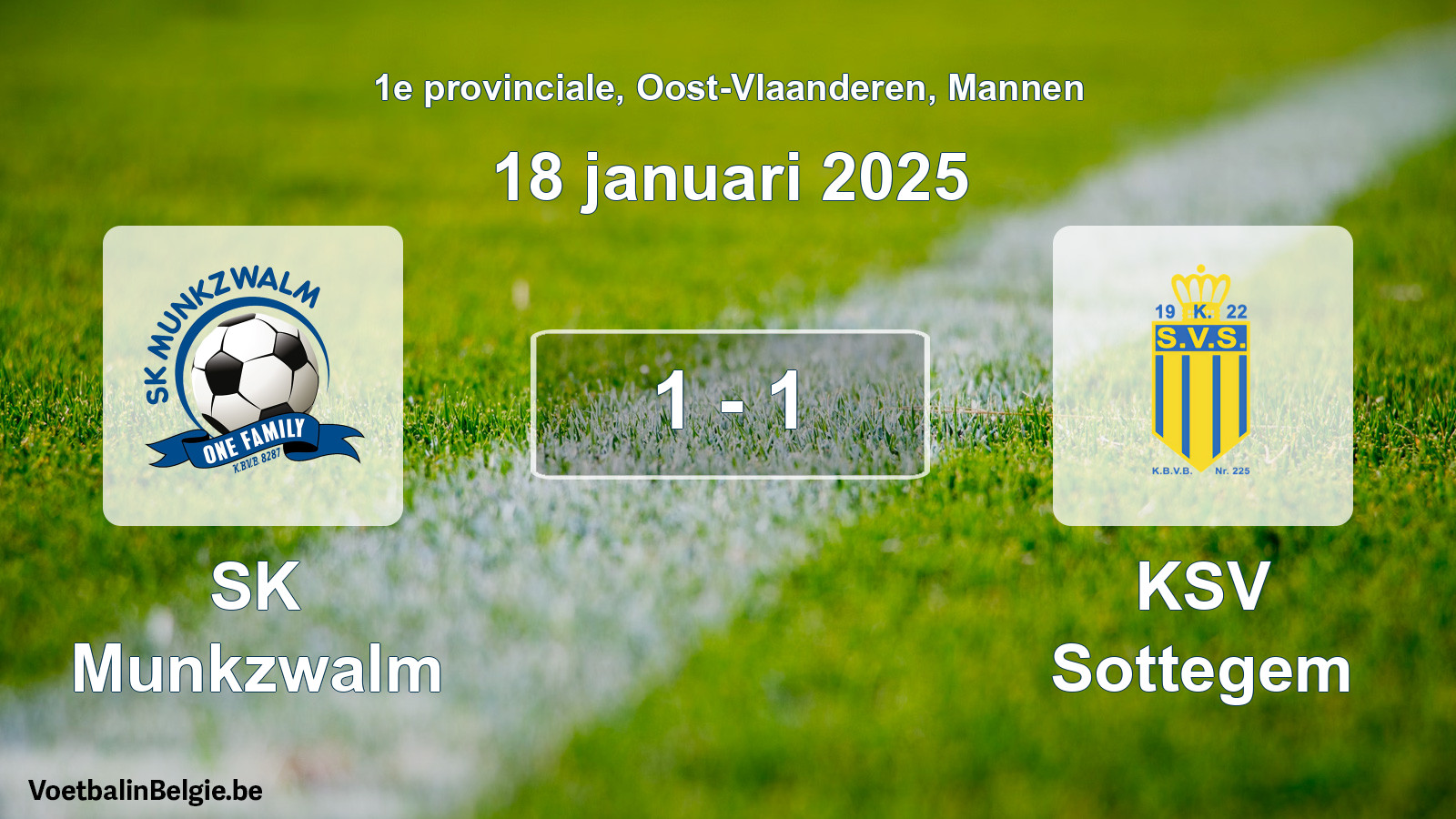 Gespeelde wedstrijd mannenvoetbal: SK Munkzwalm - KSV Sottegem 1 - 1 (18 januari 2025)