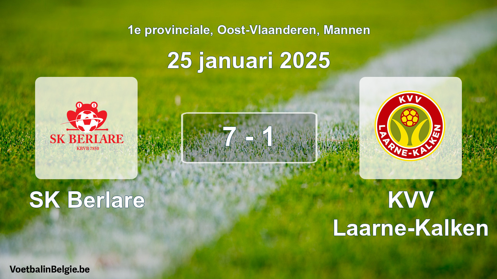 Gespeelde wedstrijd mannenvoetbal: SK Berlare - KVV Laarne-Kalken 7 - 1 (25 januari 2025)