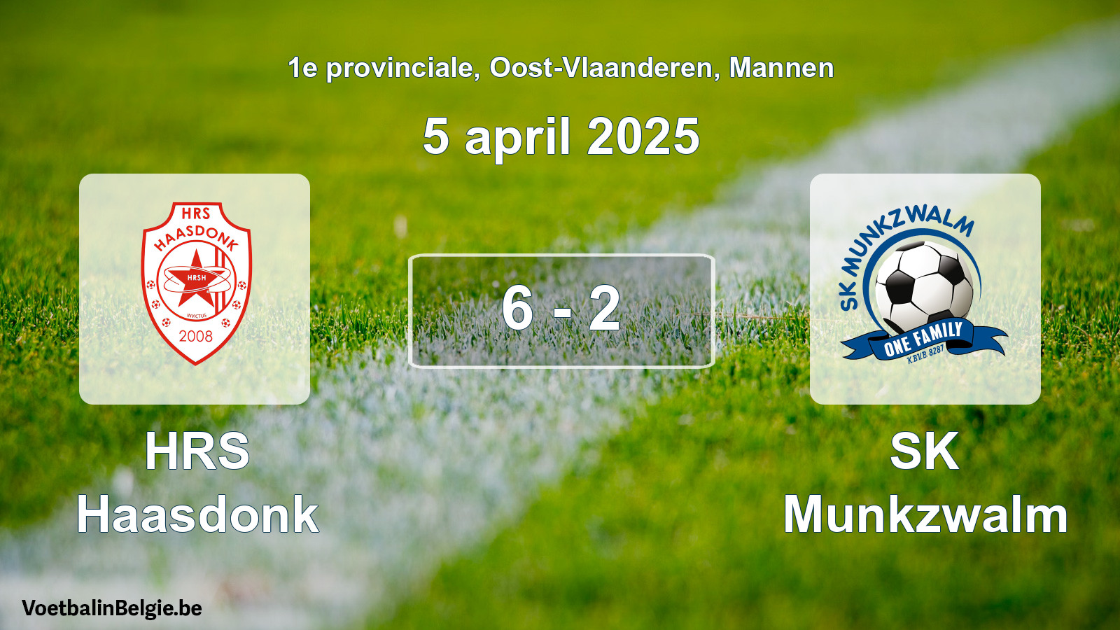 Gespeelde wedstrijd mannenvoetbal: HRS Haasdonk - SK Munkzwalm 6 - 2 (5 april 2025)