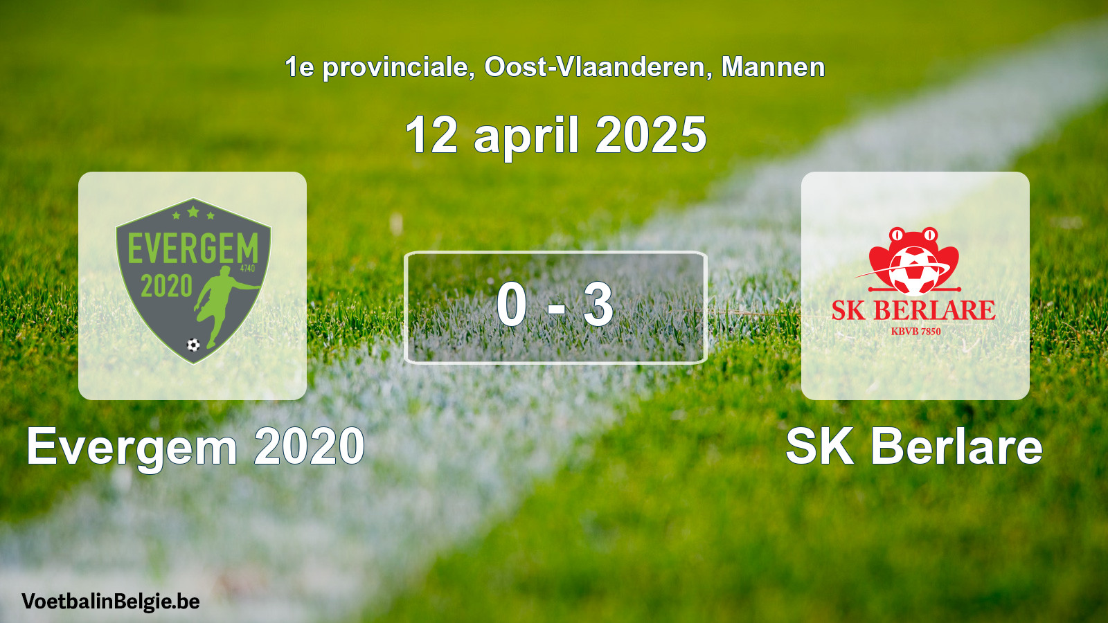 Gespeelde wedstrijd mannenvoetbal: Evergem 2020 - SK Berlare 0 - 3 (12 april 2025)