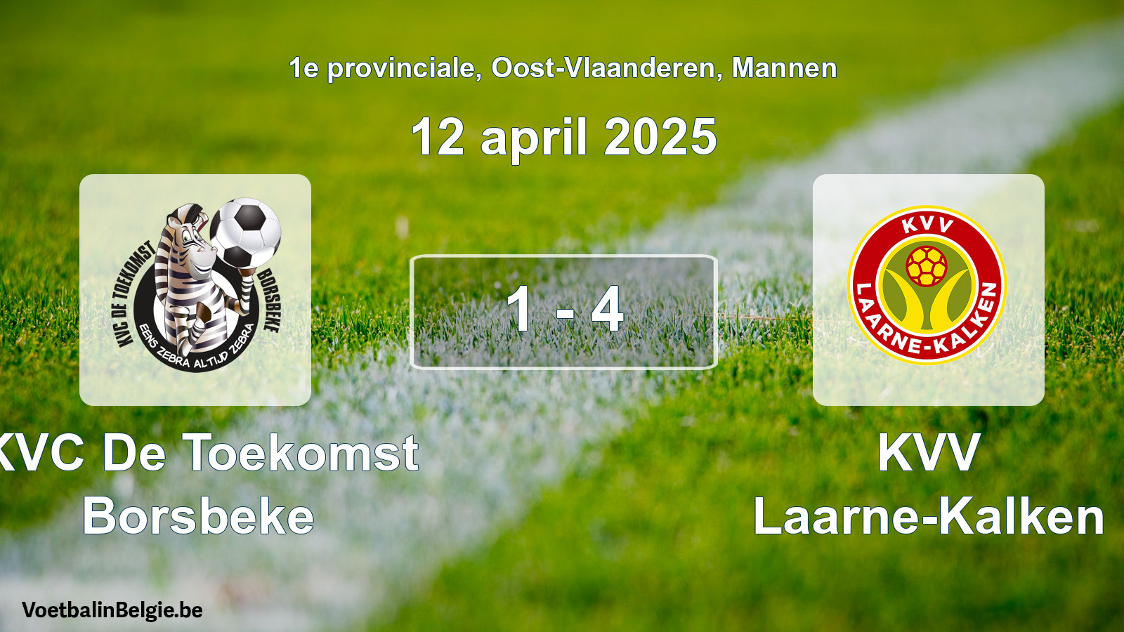 Gespeelde wedstrijd mannenvoetbal: KVC De Toekomst Borsbeke - KVV Laarne-Kalken 1 - 4 (12 april 2025)