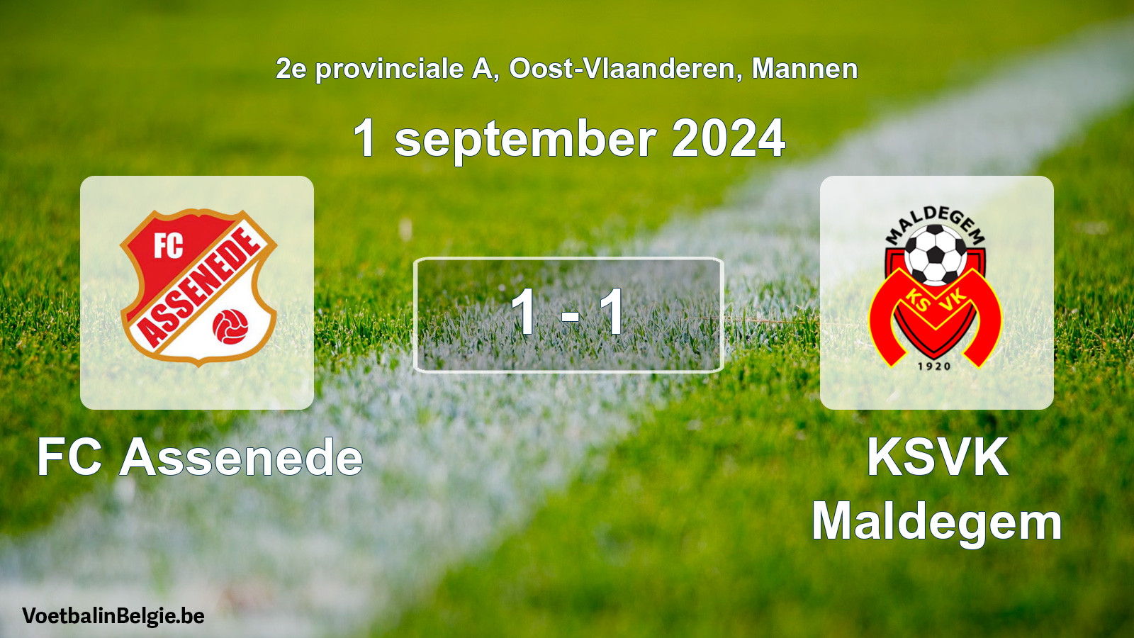 Gespeelde wedstrijd mannenvoetbal: FC Assenede - KSVK Maldegem 1 - 1 (1 september 2024)