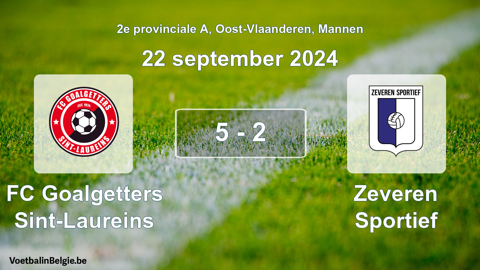 Gespeelde wedstrijd mannenvoetbal: FC Goalgetters Sint-Laureins - Zeveren Sportief 5 - 2 (22 september 2024)