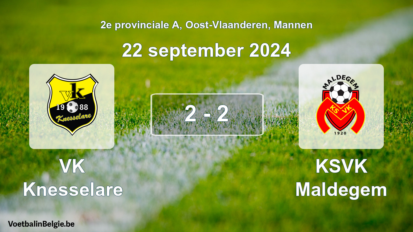 Gespeelde wedstrijd mannenvoetbal: VK Knesselare - KSVK Maldegem 2 - 2 (22 september 2024)
