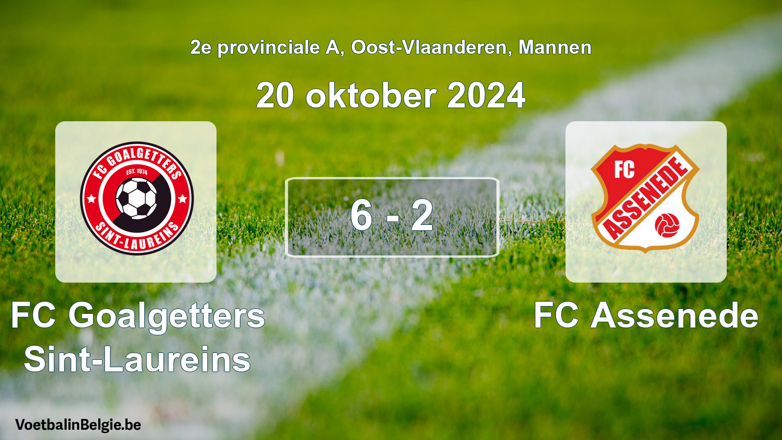 Gespeelde wedstrijd mannenvoetbal: FC Goalgetters Sint-Laureins - FC Assenede 6 - 2 (20 oktober 2024)