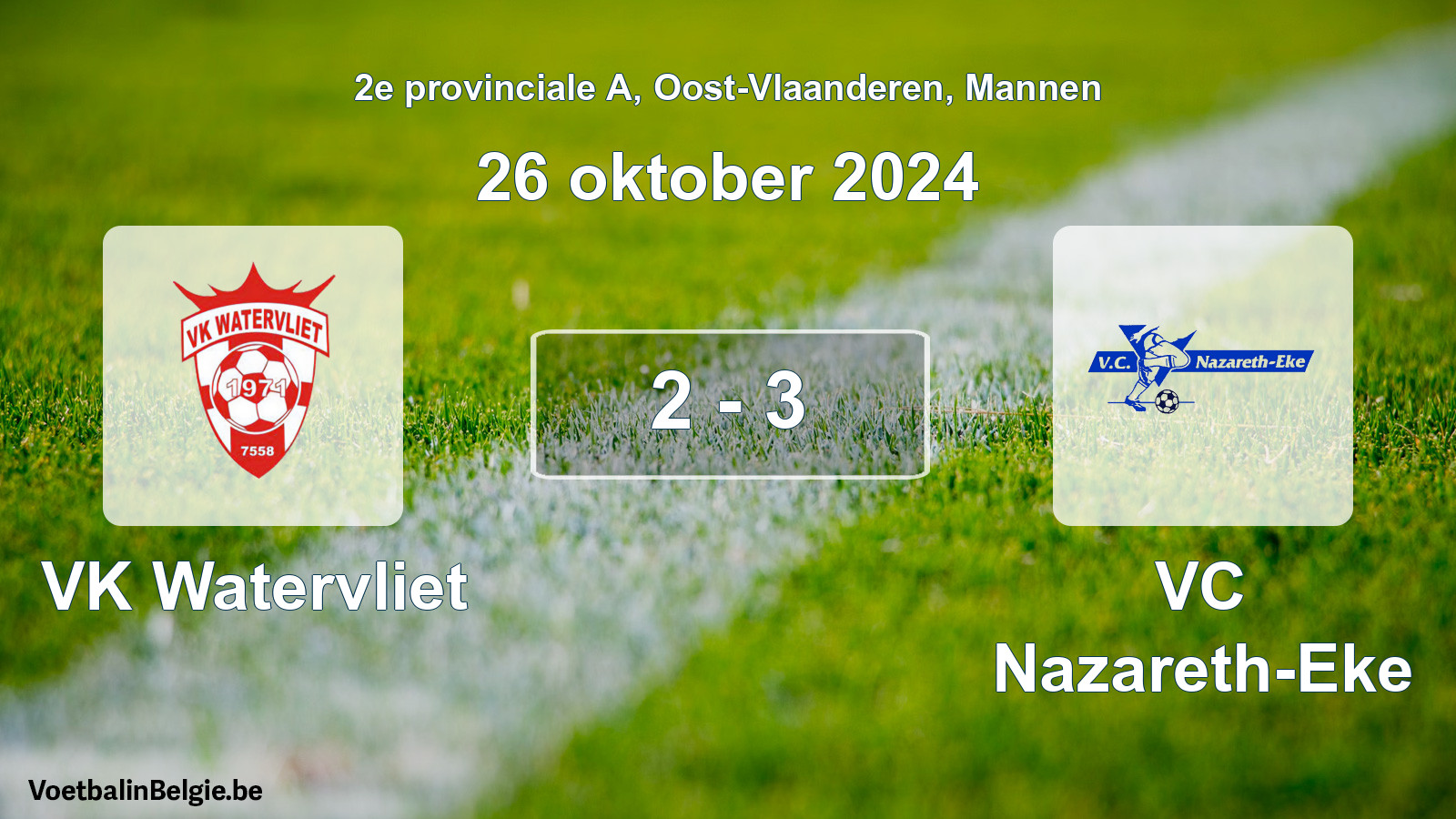 Gespeelde wedstrijd mannenvoetbal: VK Watervliet - VC Nazareth-Eke 2 - 3 (26 oktober 2024)