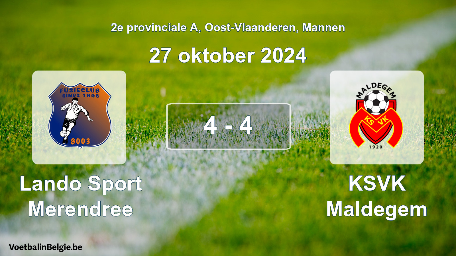 Gespeelde wedstrijd mannenvoetbal: Lando Sport Merendree - KSVK Maldegem 4 - 4 (27 oktober 2024)