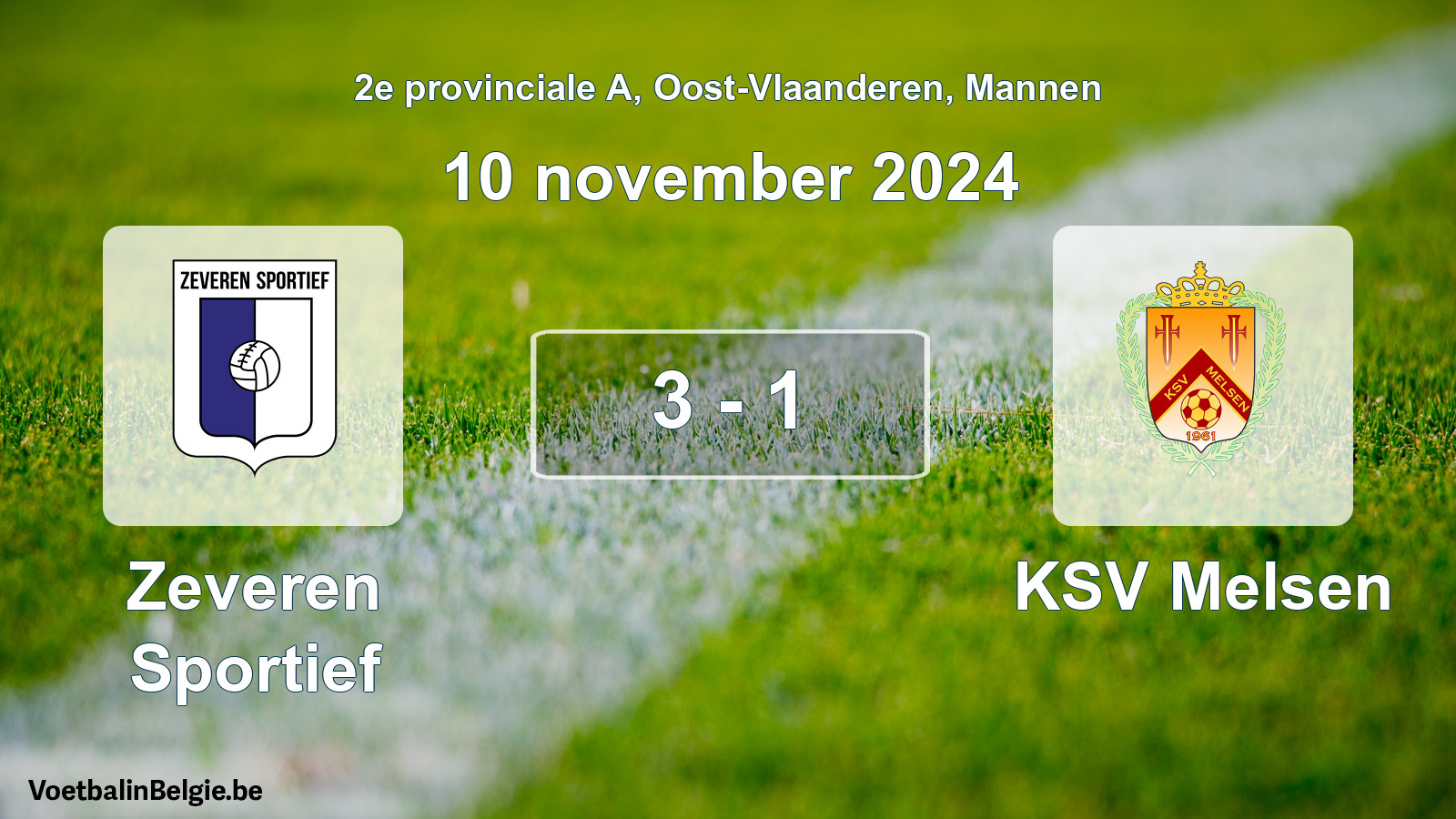 Gespeelde wedstrijd mannenvoetbal: Zeveren Sportief - KSV Melsen 3 - 1 (10 november 2024)