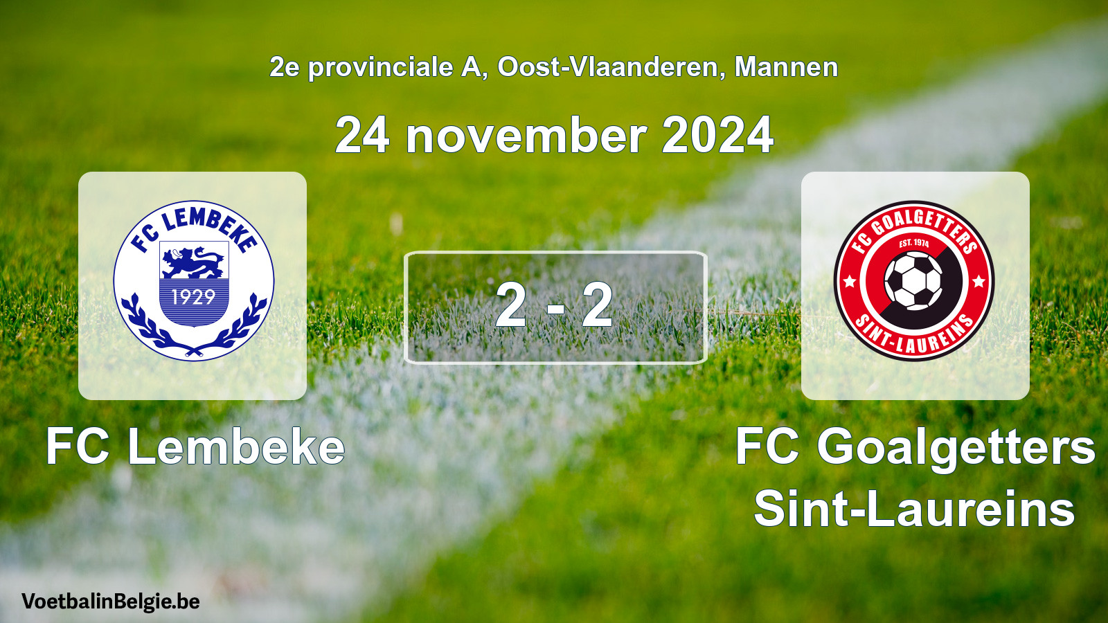 Gespeelde wedstrijd mannenvoetbal: FC Lembeke - FC Goalgetters Sint-Laureins 2 - 2 (24 november 2024)