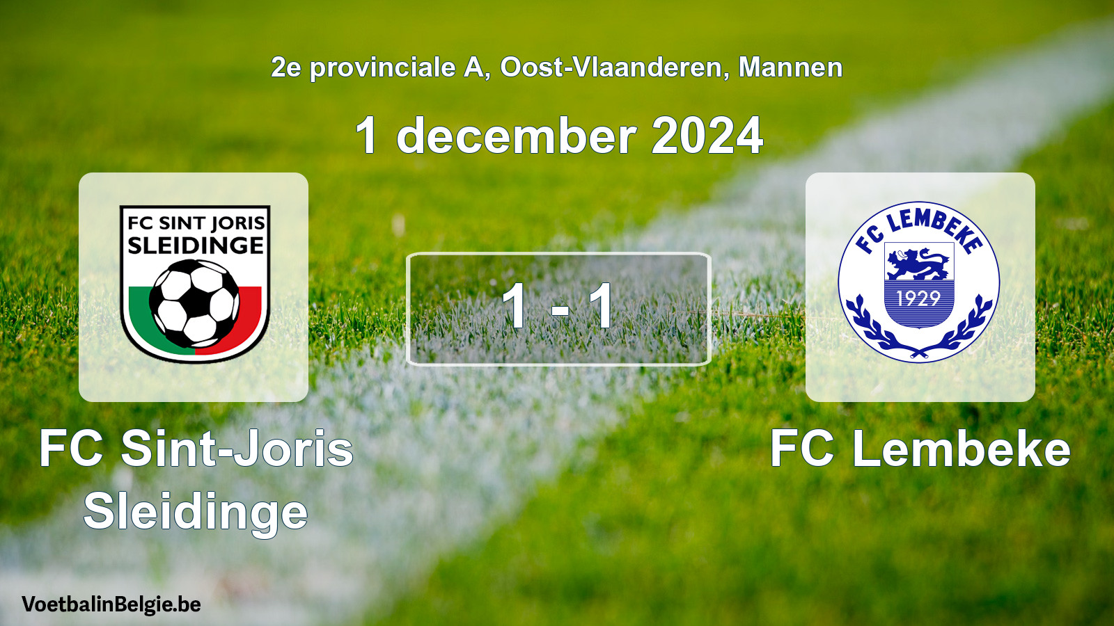 Gespeelde wedstrijd mannenvoetbal: FC Sint-Joris Sleidinge - FC Lembeke 1 - 1 (1 december 2024)