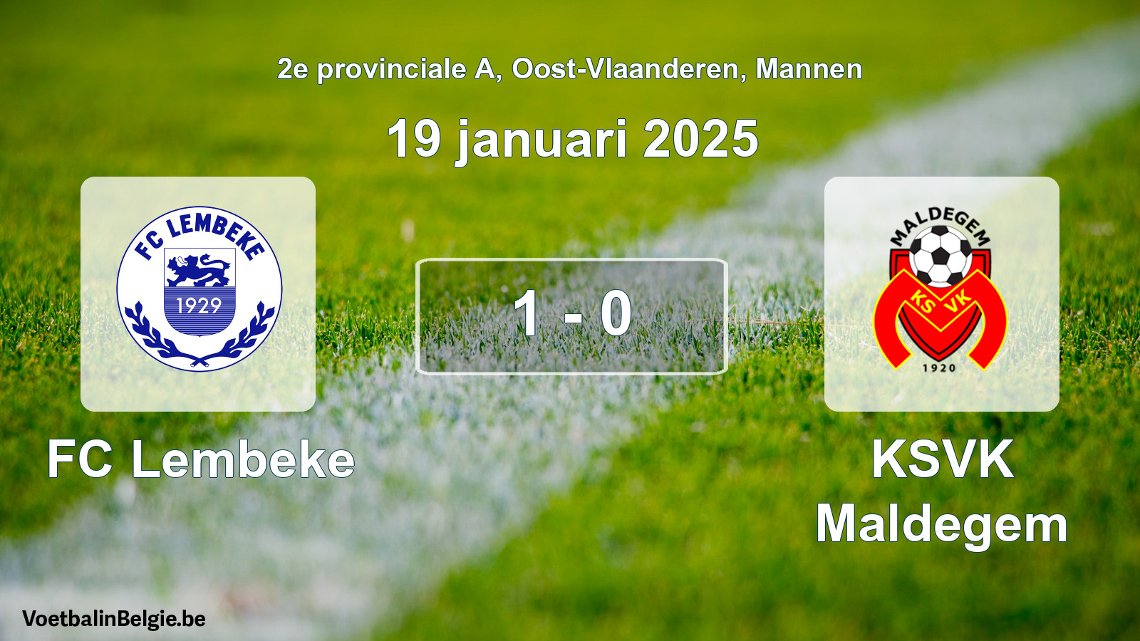 Gespeelde wedstrijd mannenvoetbal: FC Lembeke - KSVK Maldegem 1 - 0 (19 januari 2025)