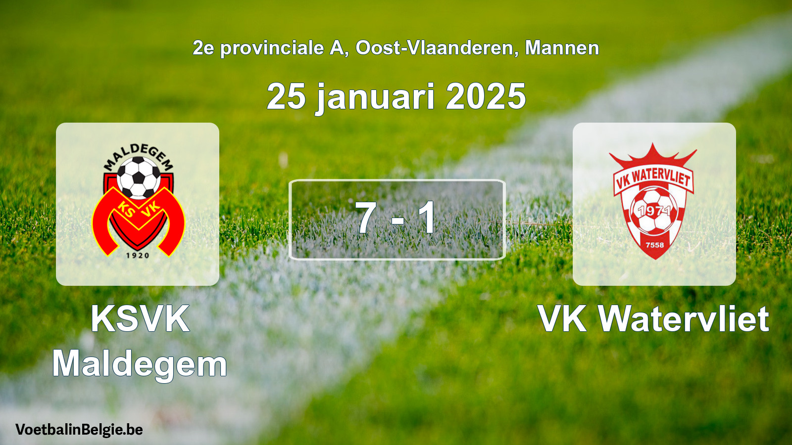 Gespeelde wedstrijd mannenvoetbal: KSVK Maldegem - VK Watervliet 7 - 1 (25 januari 2025)