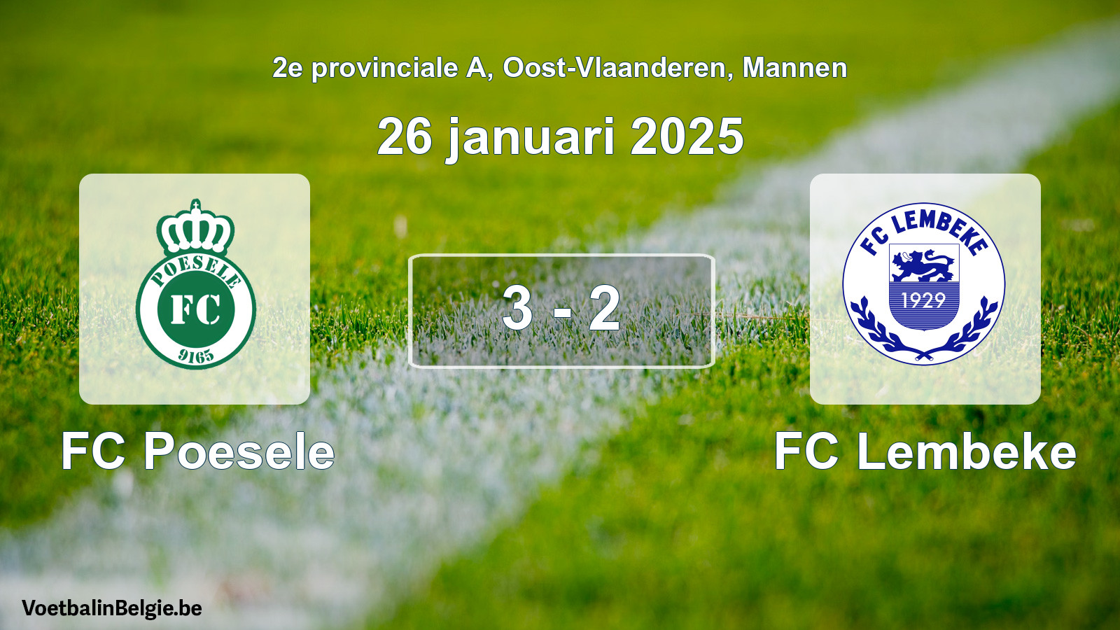 Gespeelde wedstrijd mannenvoetbal: FC Poesele - FC Lembeke 3 - 2 (26 januari 2025)