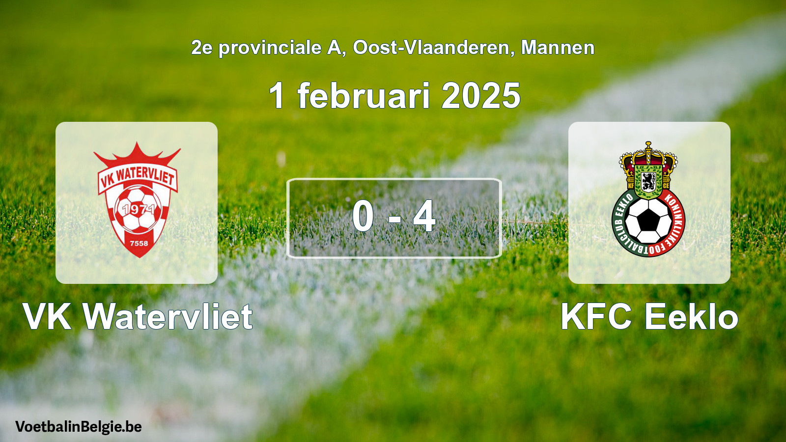 Gespeelde wedstrijd mannenvoetbal: VK Watervliet - KFC Eeklo 0 - 4 (1 februari 2025)