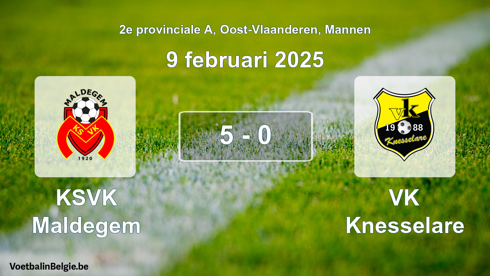 Gespeelde wedstrijd mannenvoetbal: KSVK Maldegem - VK Knesselare 5 - 0 (9 februari 2025)