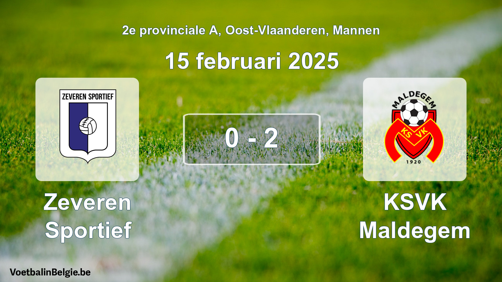 Gespeelde wedstrijd mannenvoetbal: Zeveren Sportief - KSVK Maldegem 0 - 2 (15 februari 2025)