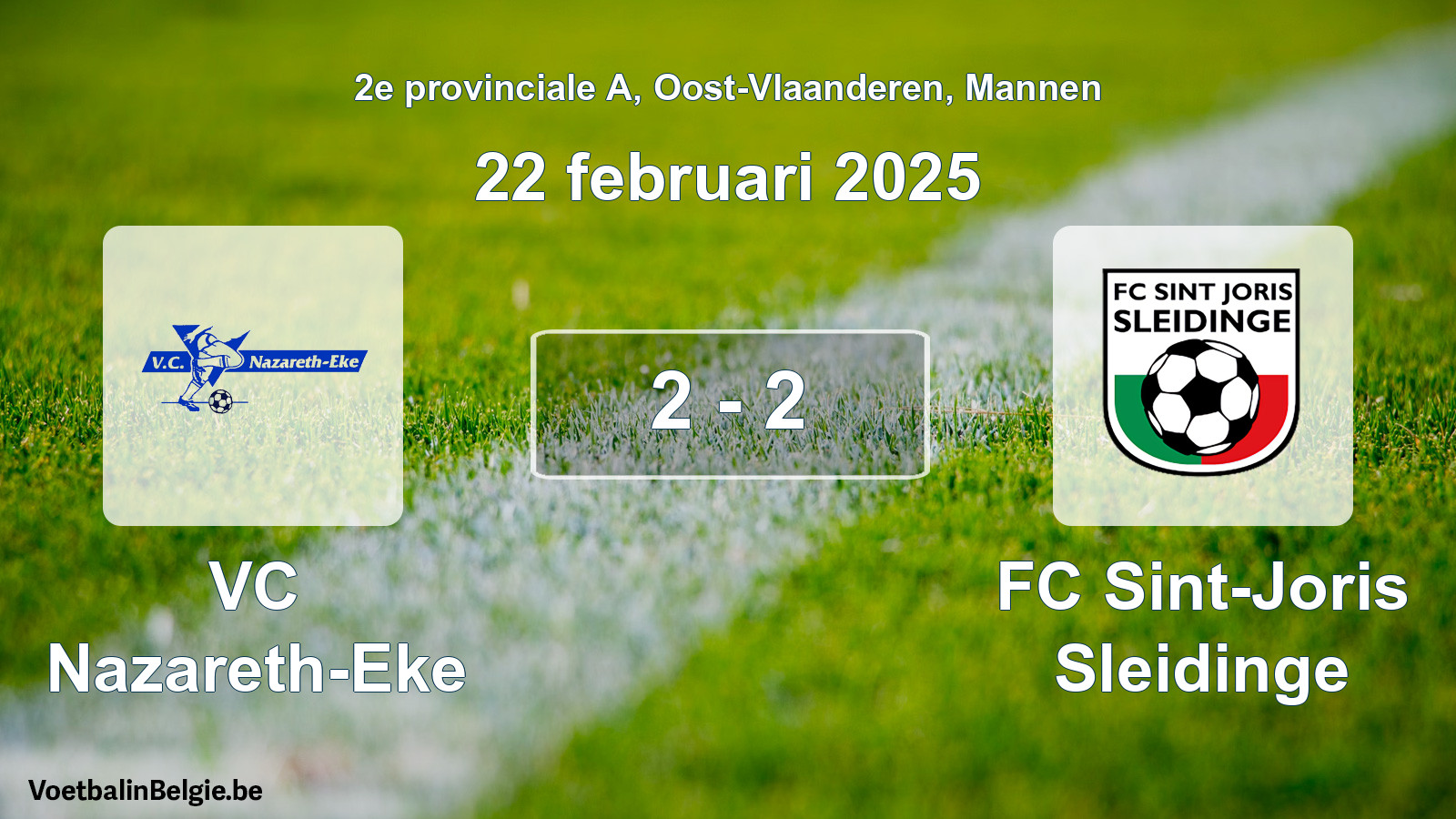 Gespeelde wedstrijd mannenvoetbal: VC Nazareth-Eke - FC Sint-Joris Sleidinge 2 - 2 (22 februari 2025)
