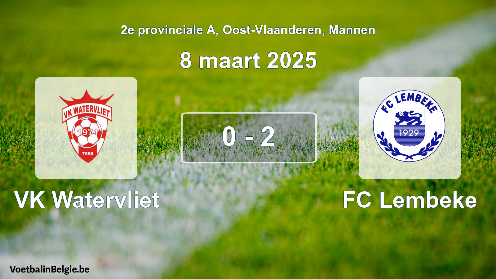 Gespeelde wedstrijd mannenvoetbal: VK Watervliet - FC Lembeke 0 - 2 (8 maart 2025)