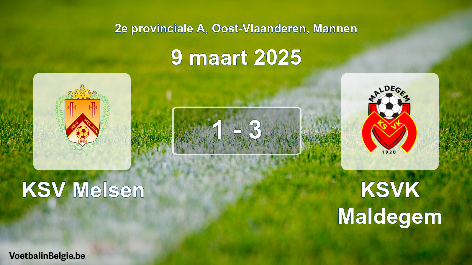 Gespeelde wedstrijd mannenvoetbal: KSV Melsen - KSVK Maldegem 1 - 3 (9 maart 2025)