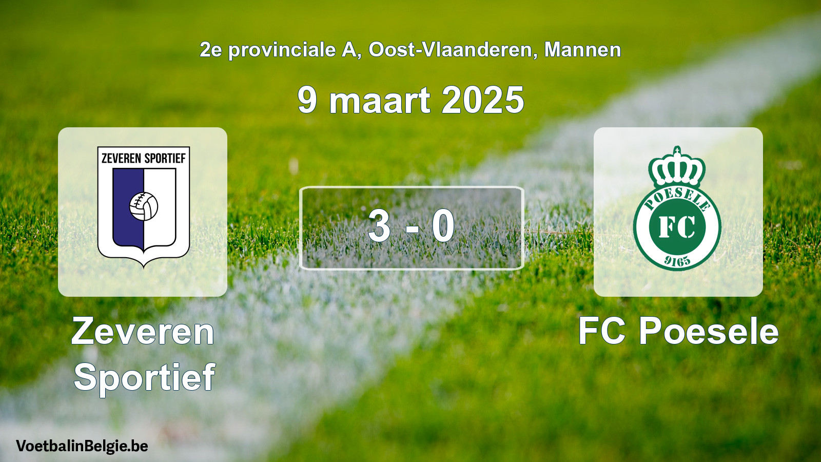Gespeelde wedstrijd mannenvoetbal: Zeveren Sportief - FC Poesele 3 - 0 (9 maart 2025)