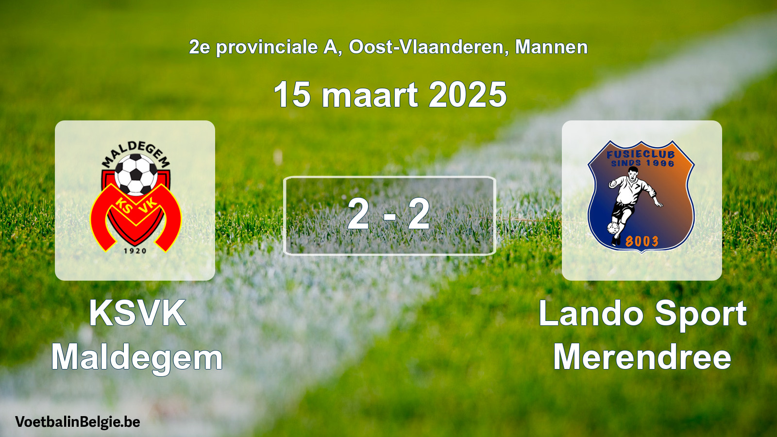 Gespeelde wedstrijd mannenvoetbal: KSVK Maldegem - Lando Sport Merendree 2 - 2 (15 maart 2025)