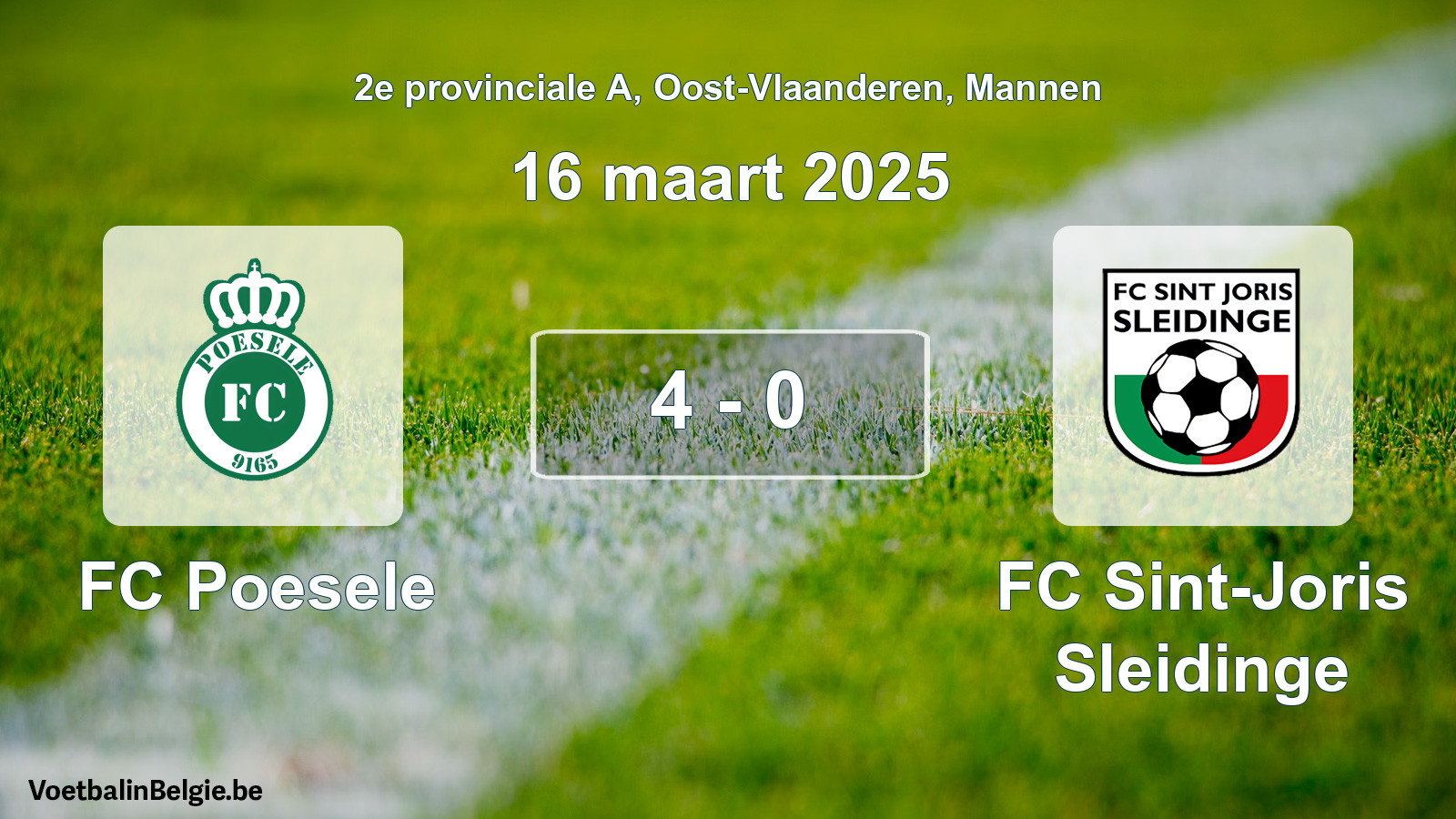Gespeelde wedstrijd mannenvoetbal: FC Poesele - FC Sint-Joris Sleidinge 4 - 0 (16 maart 2025)