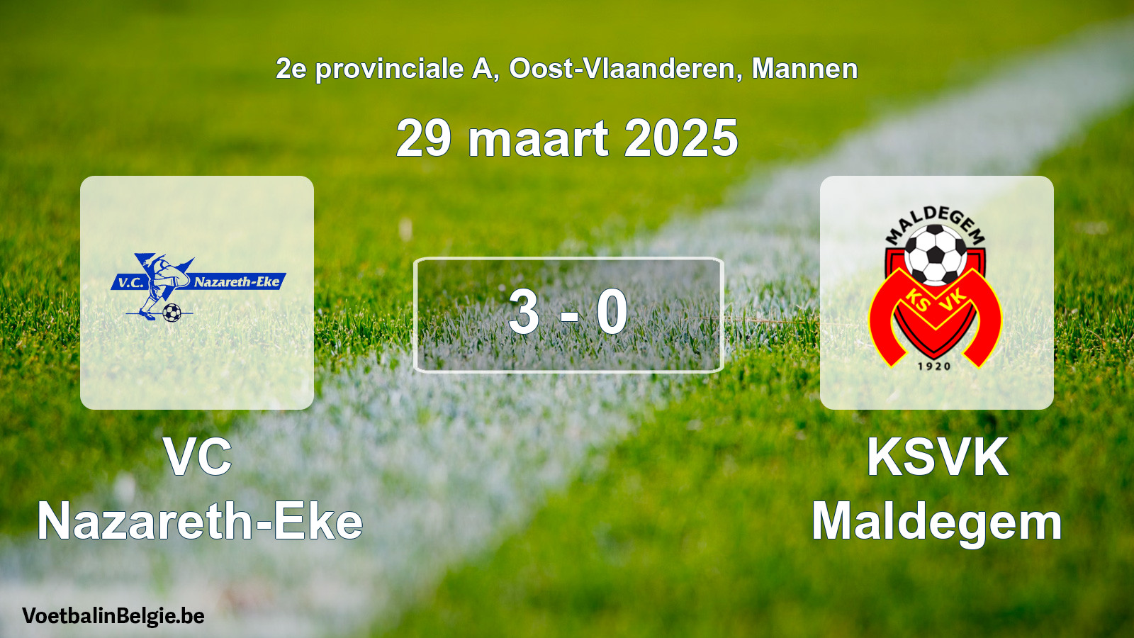 Gespeelde wedstrijd mannenvoetbal: VC Nazareth-Eke - KSVK Maldegem 3 - 0 (29 maart 2025)