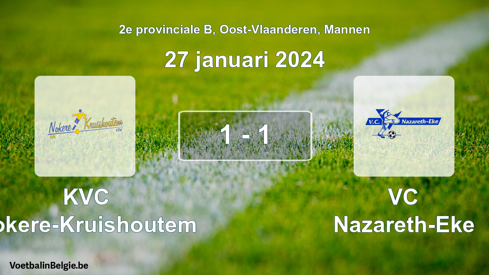 Gespeelde wedstrijd mannenvoetbal: KVC Nokere-Kruishoutem - VC Nazareth-Eke 1 - 1 (27 januari 2024)