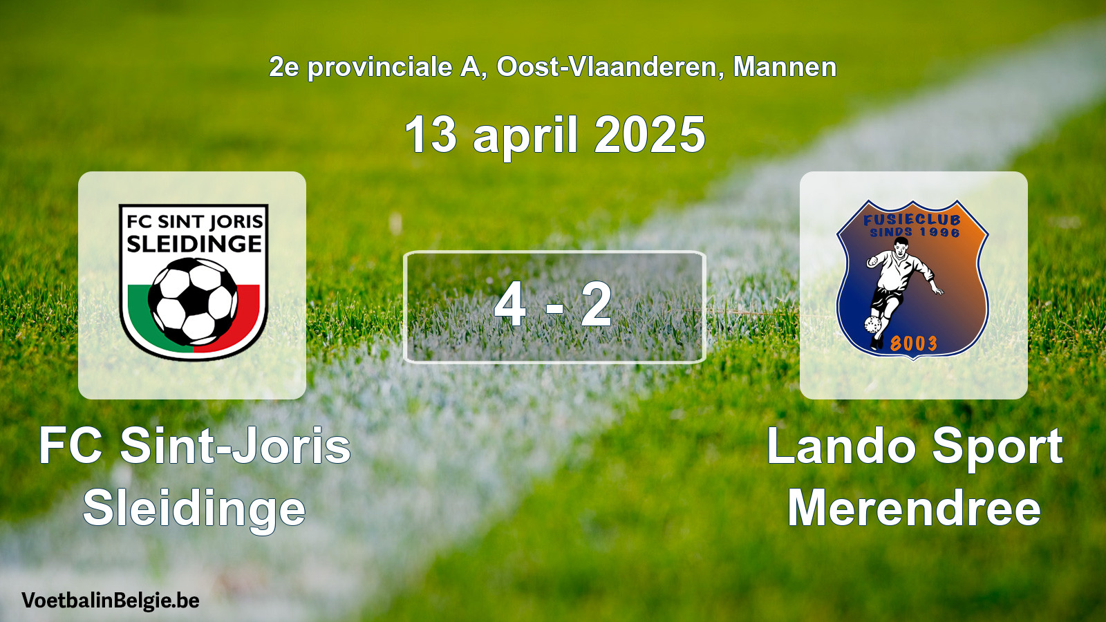 Gespeelde wedstrijd mannenvoetbal: FC Sint-Joris Sleidinge - Lando Sport Merendree 4 - 2 (13 april 2025)