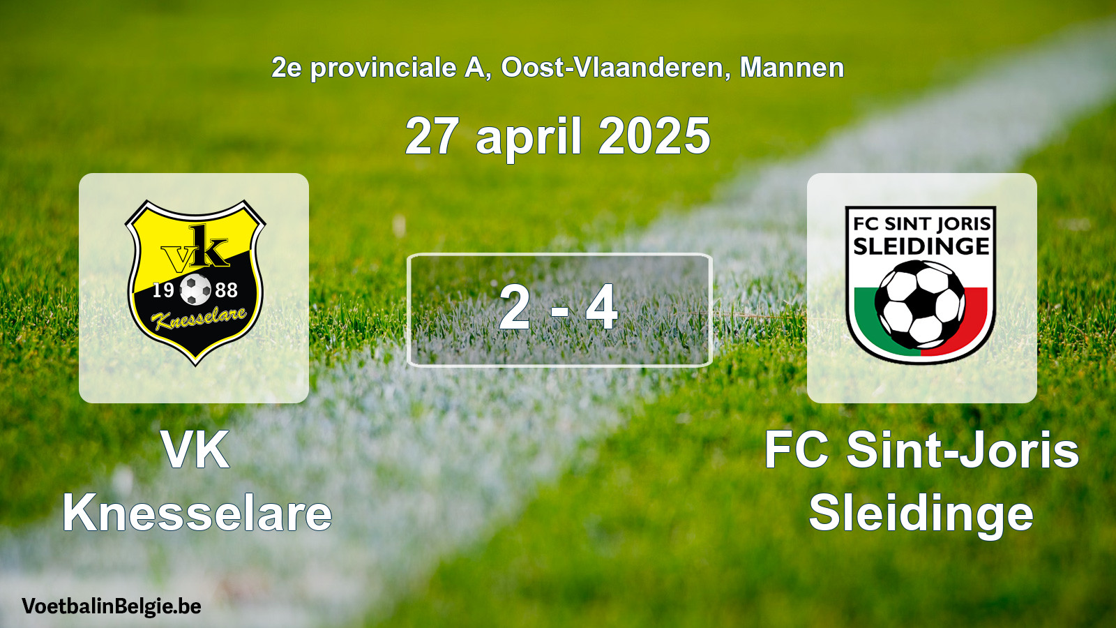 Gespeelde wedstrijd mannenvoetbal: VK Knesselare - FC Sint-Joris Sleidinge 2 - 4 (27 april 2025)