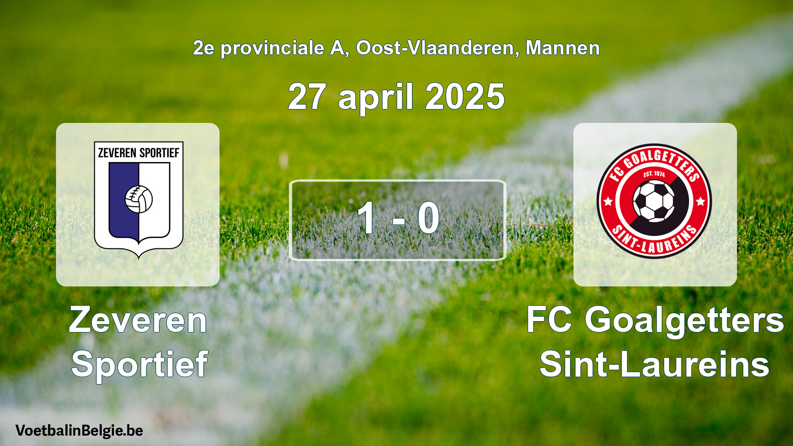 Gespeelde wedstrijd mannenvoetbal: Zeveren Sportief - FC Goalgetters Sint-Laureins 1 - 0 (27 april 2025)