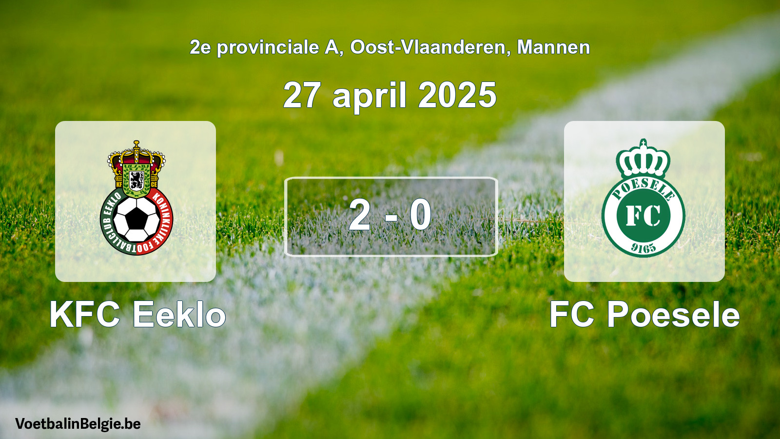 Gespeelde wedstrijd mannenvoetbal: KFC Eeklo - FC Poesele 2 - 0 (27 april 2025)