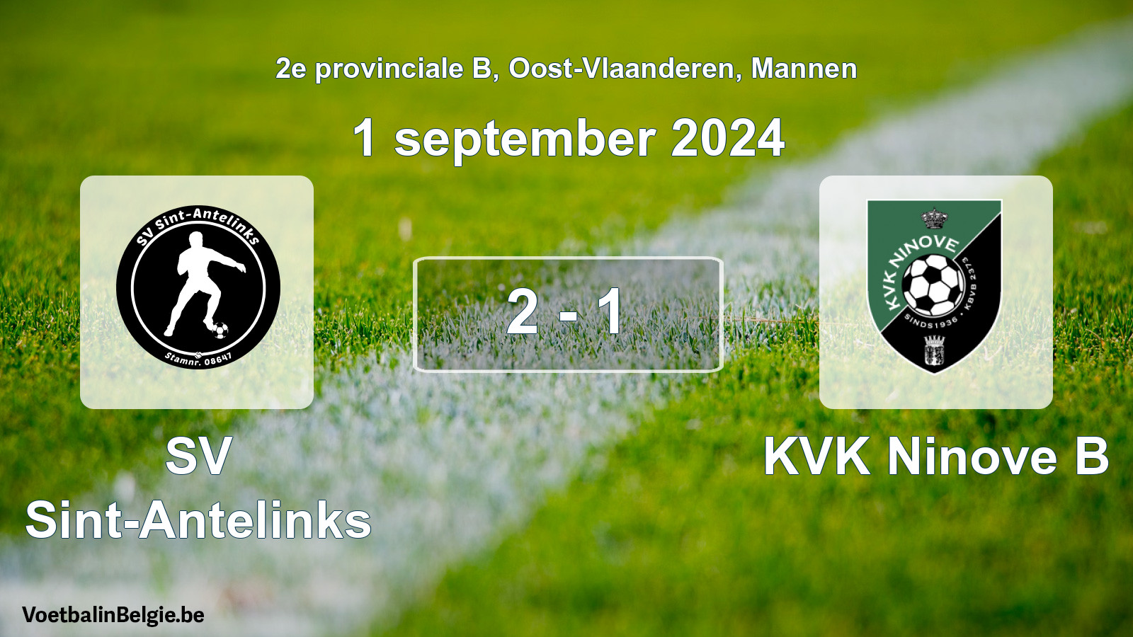 Gespeelde wedstrijd mannenvoetbal: SV Sint-Antelinks - KVK Ninove B 2 - 1 (1 september 2024)