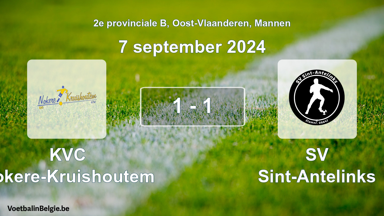 Gespeelde wedstrijd mannenvoetbal: KVC Nokere-Kruishoutem - SV Sint-Antelinks 1 - 1 (7 september 2024)