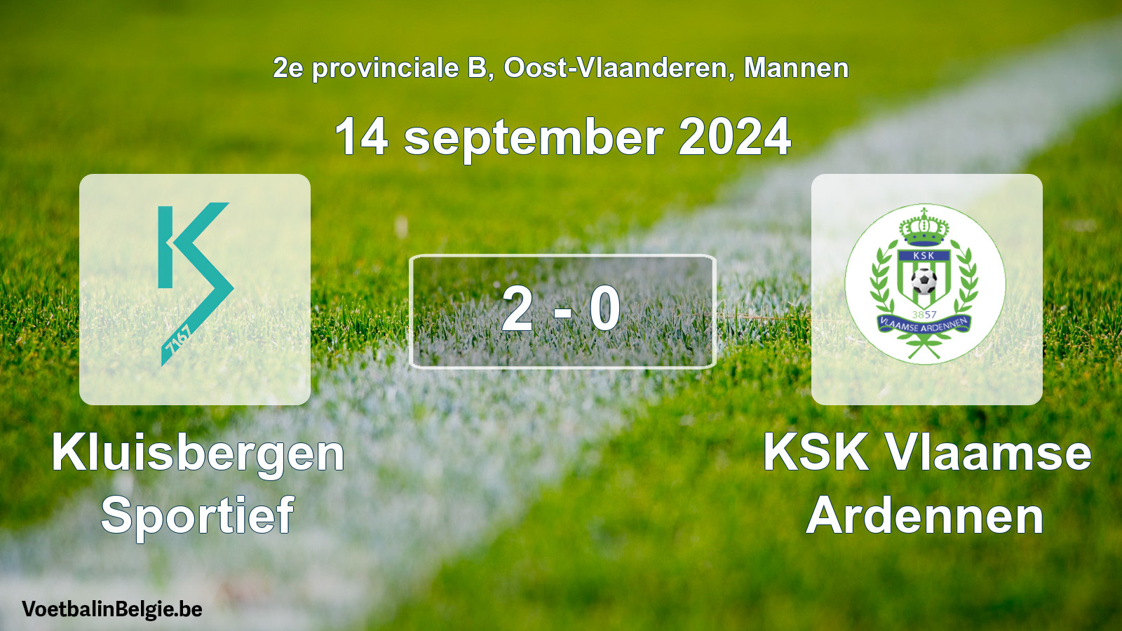 Gespeelde wedstrijd mannenvoetbal: Kluisbergen Sportief - KSK Vlaamse Ardennen 2 - 0 (14 september 2024)